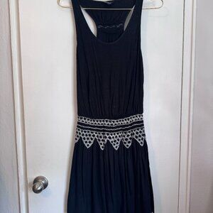 Black Racerback Dress Crochet Waist Boho – S